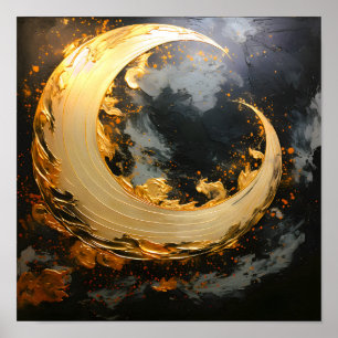 Svart Guld Abstrakt Virvel Modern Måne Poster