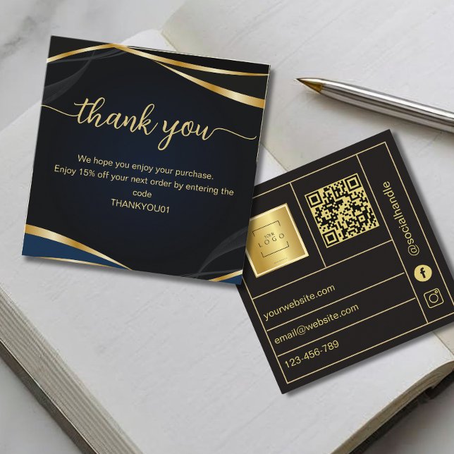 Svart guld Affärsbrev Tackkort Order Insert Fyrkantigt Visitkort (Skapare uppladdad)