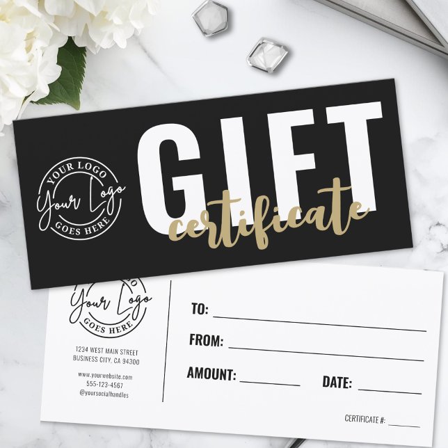 Svart Guld Affärslogotyp Presentkort (Logo Modern Black Gold Business Gift Certificate )