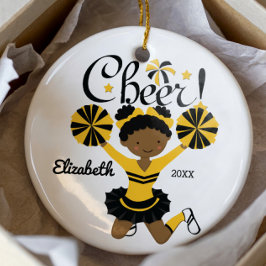 Svart & Guld Afroamerikansk Cheerleader Ornament