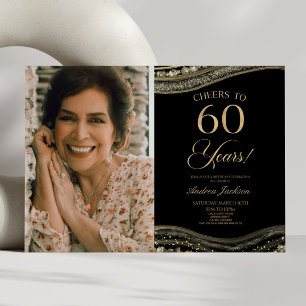 Svart Guld Agat Bild 60-årsfirande Inbjudningar