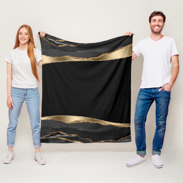 Svart Guld Agat Flufffilt Fleecefilt (På plats)