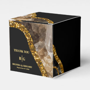 Svart & Guld Agat Geod Glitter Bröllop Presentaskar