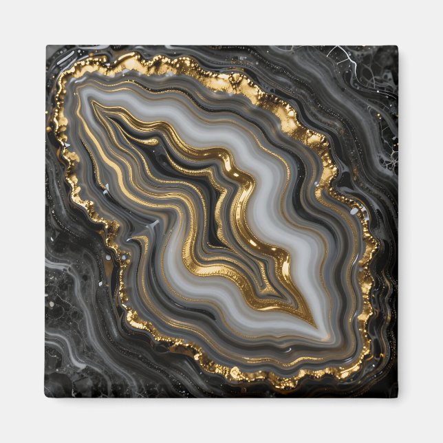 Svart Guld Agat Geod Lyxig Marmor Magnet (Framsidan)