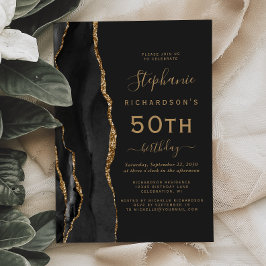Svart Guld Agat Mörk 50-årsfest Inbjudningar