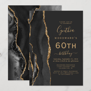 Svart Guld Agat Mörk 60-årsfest Inbjudningar