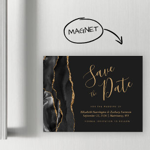 Svart Guld Agat Mörkt Bröllop Spara Datum Magnet