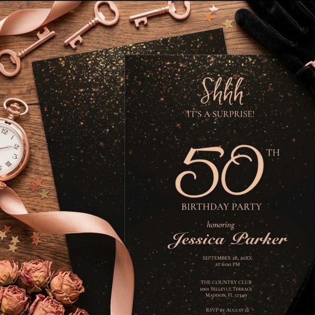 Svart Guld Agat Överraskning 50-årsdag  Inbjudningar (Skapare uppladdad)