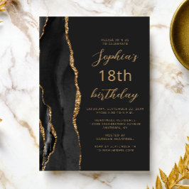 Svart Guld Agat Skrift Mörk 18-årsdag Inbjudningar