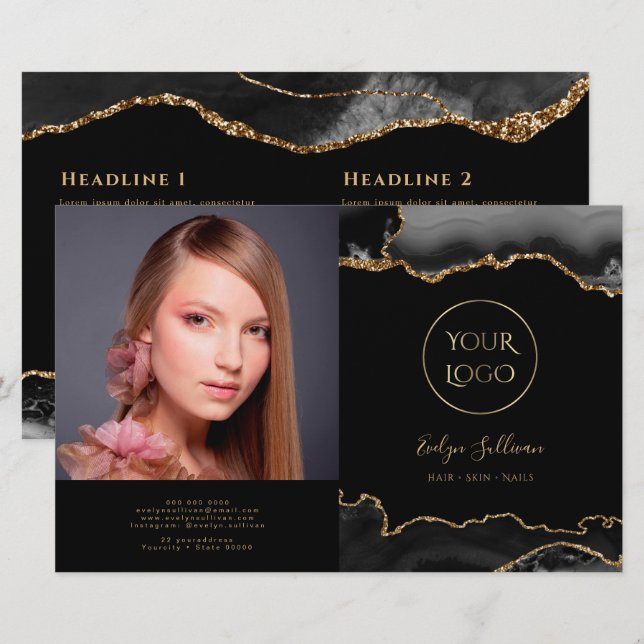 svart guld-agate bifold brochure (Fram/baksida)