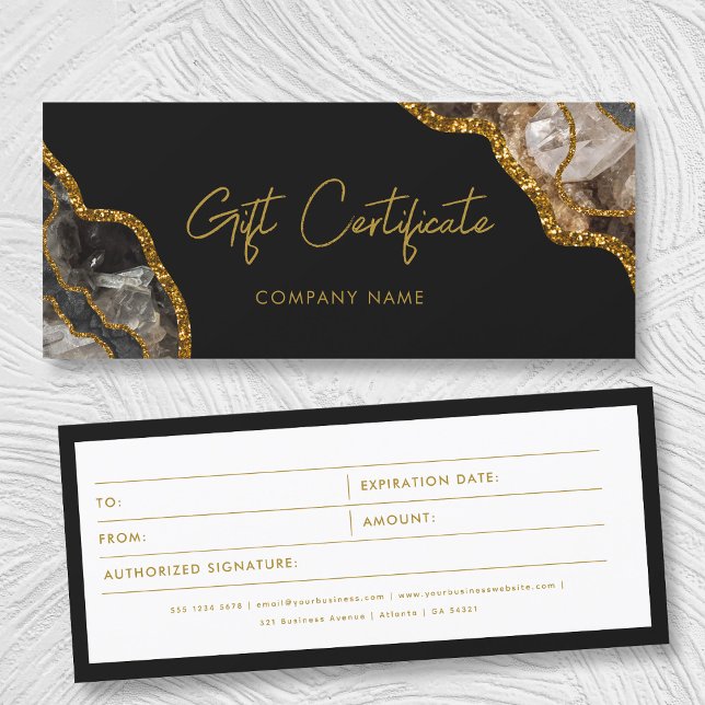 Svart Guld-agate Business Gift-certifikatkupong (Black Gold Agate Business Gift Certificate Voucher)