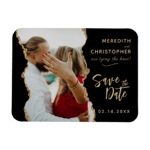 Svart Guld-agate-fotot Bröllop Spara datum Magnet