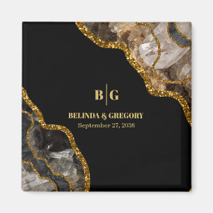 Svart & Guld Agate Geode Glitter bröllopsförmån Magnet