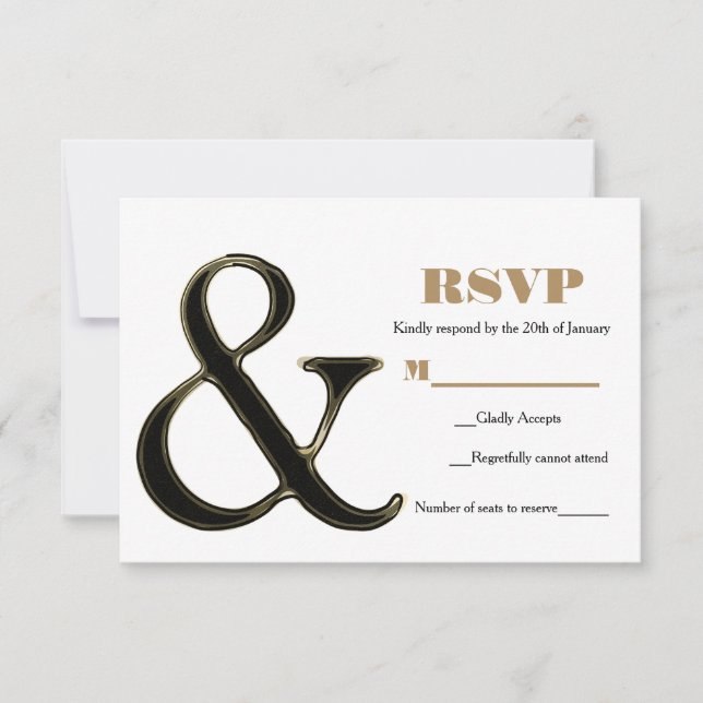 Svart & Guld Ampersand Modern Chic Bröllop RSVP OSA Kort (Framsida)