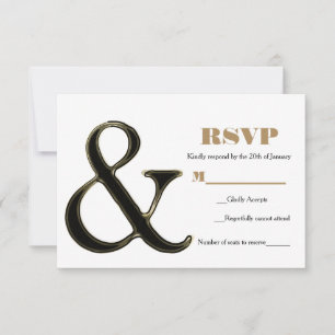 Svart & Guld Ampersand Modern Chic Bröllop RSVP OSA Kort