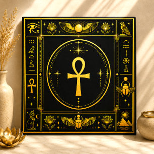 Svart Guld Ankh Egyptisk Symbol Andlig Dekoration Kakelplatta