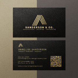 Svart guld anpassad logotyp QR byggnadskonstruktio Visitkort