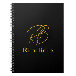 Svart Guld Anpassat Namn Elegant Spiral Anteckning Anteckningsbok