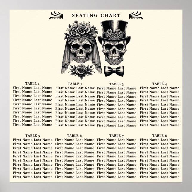 Svart Guld Antik Skelett Bröllopsstolar Poster (Framsidan)