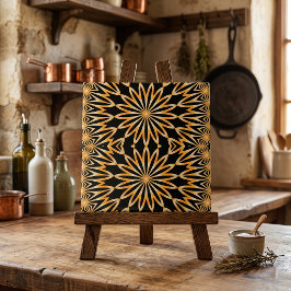 Svart Guld Arabesk Geometrisk Mandala Mönster Kakelplatta