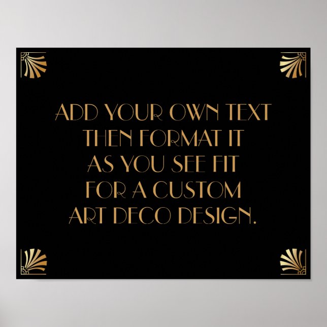 Svart Guld Art Deco Anpassad Gör-det-själv Bröllop Poster (Framsidan)