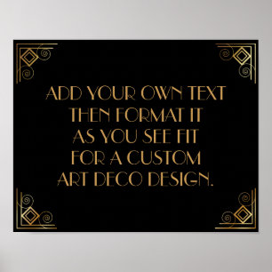 Svart Guld Art Deco Anpassad Gör-det-själv Bröllop Poster