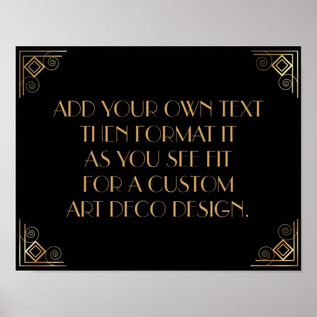 Svart Guld Art Deco Anpassad Gör-det-själv Bröllop Poster (Framsidan)