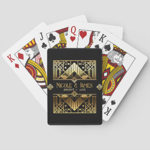 Svart & Guld Art Deco Bröllop Tacksamhetskort Casinokort