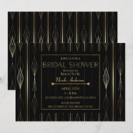 Svart & Guld Art Deco Bröllopsfest Inbjudningar