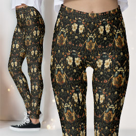 Svart Guld Art Deco Egyptisk Skarabé Leggings