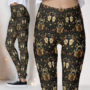 Svart Guld Art Deco Egyptisk Skarabé Leggings