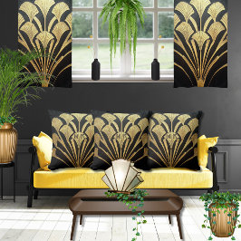 Svart Guld Art Deco-egyptiska plattor 16 x 16 bomu Kudde