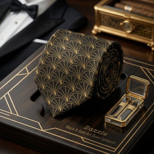 Svart & guld Art Deco fläktspridning Slips (Skapare uppladdad)