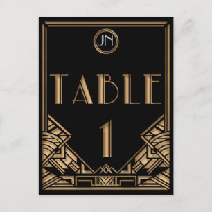 Svart Guld Art Deco Gatsby Stil Bord Nummer 1 Vykort