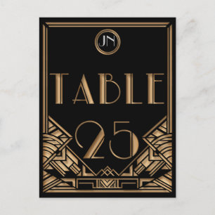 Svart Guld Art Deco Gatsby Stil Bord Nummer 25 Vykort