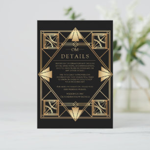 Svart & Guld Art Deco Geometrisk Bröllop Tilläggskort