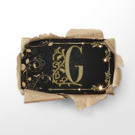 Svart Guld Art Deco Glitter Monogram Visitkort
