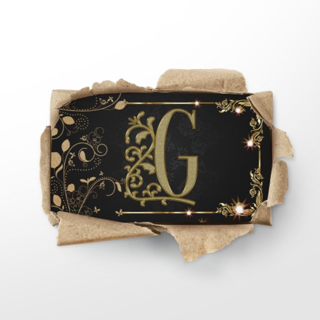Svart Guld Art Deco Glitter Monogram Visitkort (Skapare uppladdad)