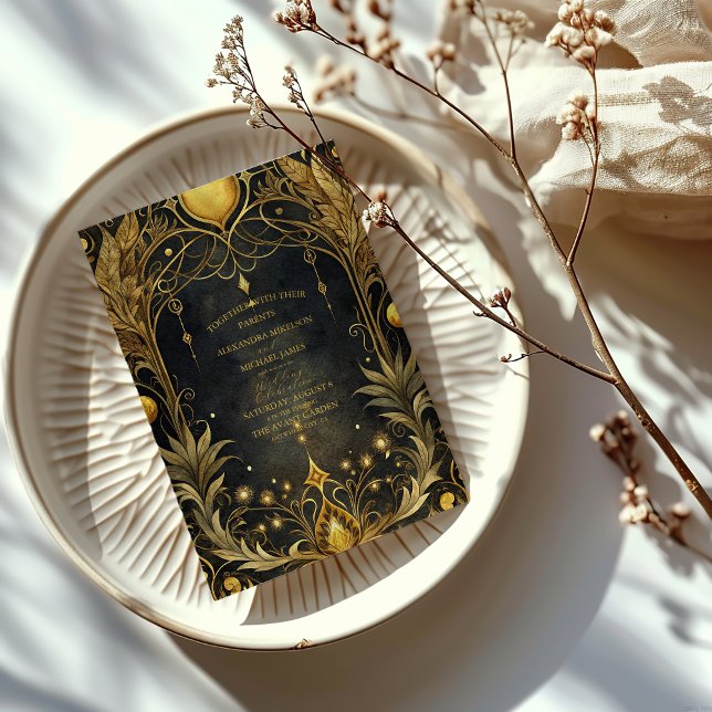 Svart Guld Art Nouveau Bröllop Inbjudningar (Skapare uppladdad)