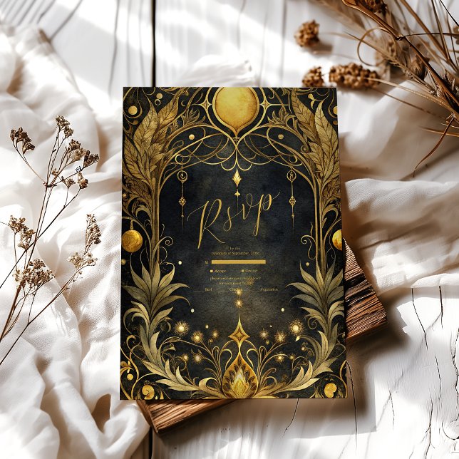 Svart Guld Art Nouveau Bröllop OSA Kort (Skapare uppladdad)