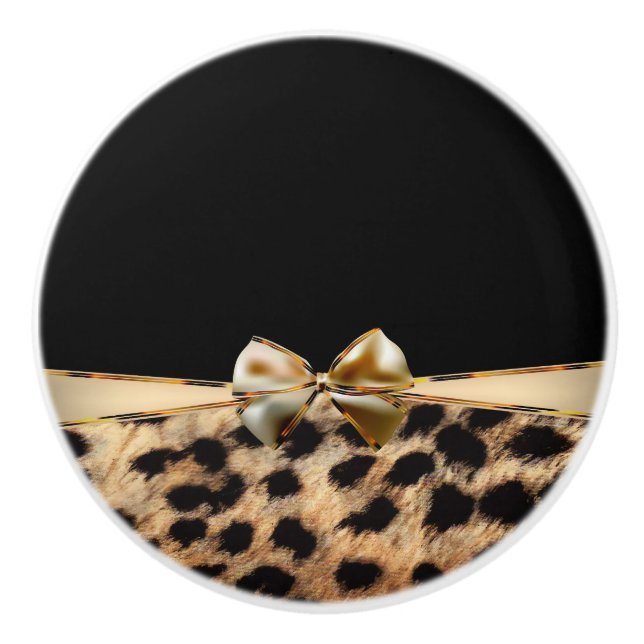 Svart & Guld Båge Leopard Gepard Djurtryck Knopp (Framsidan)