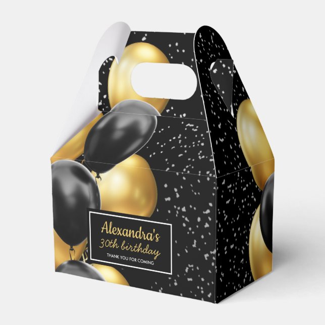 Svart Guld Ballong Chic Tack Födelsedag Presentaskar (Framsidan Sidan)