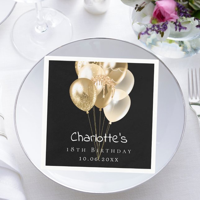 Svart guld-ballonger från födelsedagen pappersservett (Skapare uppladdad)