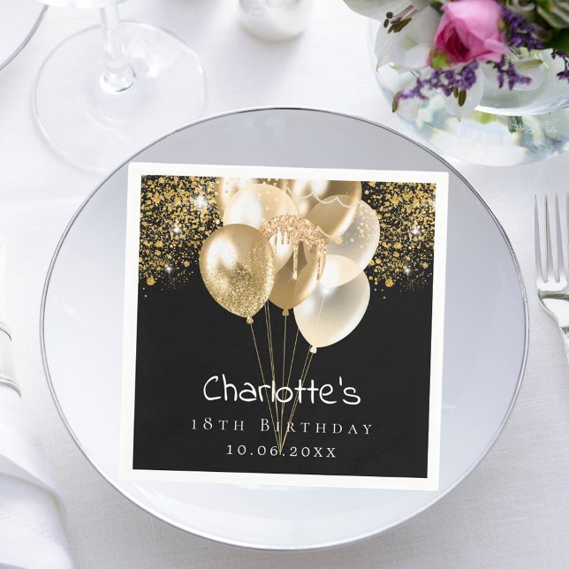 Svart guld-ballonger glitter pappersservett (Skapare uppladdad)