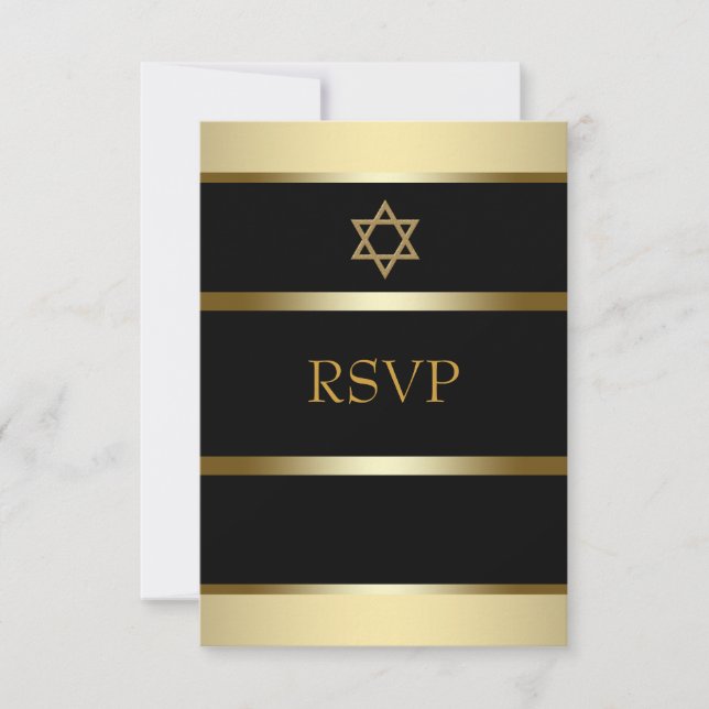 Svart Guld Bar Mitzvah RSVP OSA Kort (Framsida)