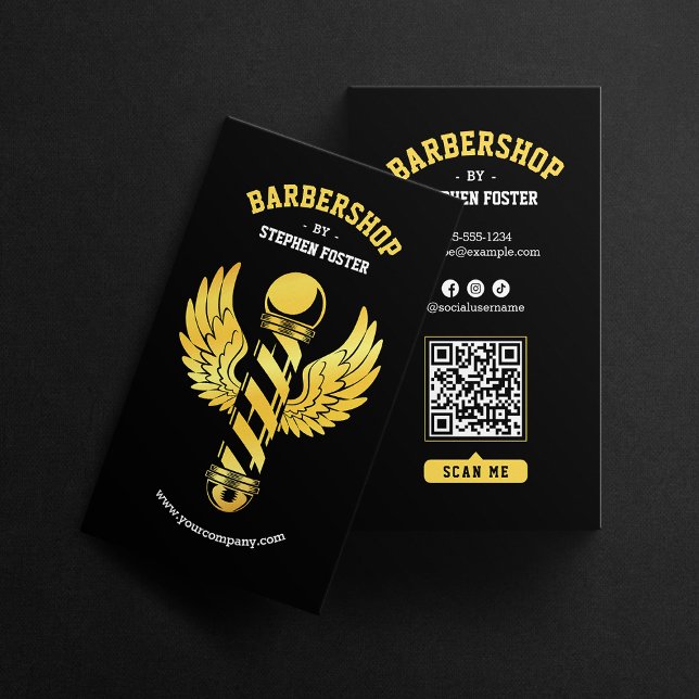Svart Guld Barbershop Barber Stång Barberare Visitkort (Skapare uppladdad)