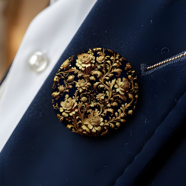 Svart & Guld Barock Blommig Konstnål Knapp (Skapare uppladdad)
