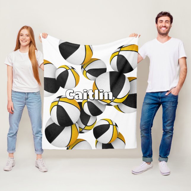 Svart guld basketbollslag färg idrottsdekör fleecefilt (På plats)