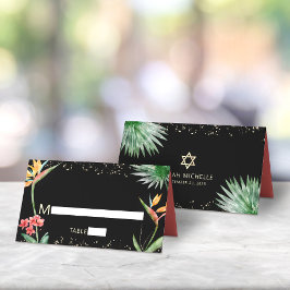 Svart Guld Bat mitzvah Tropiska Blommigten Vattenf Placeringskort