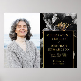 Svart Guld Begravningsfirande Livsbildskylt Poster